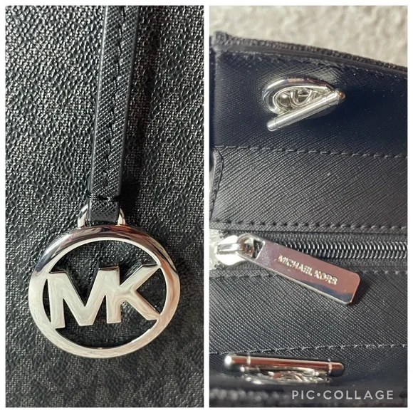 Michael Kors Jet Set Large Monogram Shoulder Bag Tote & Studded Wallet Set Black - Picture 5 of 17